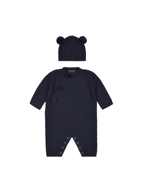 Cotton Knit Baby Playsuit and Beanie Set