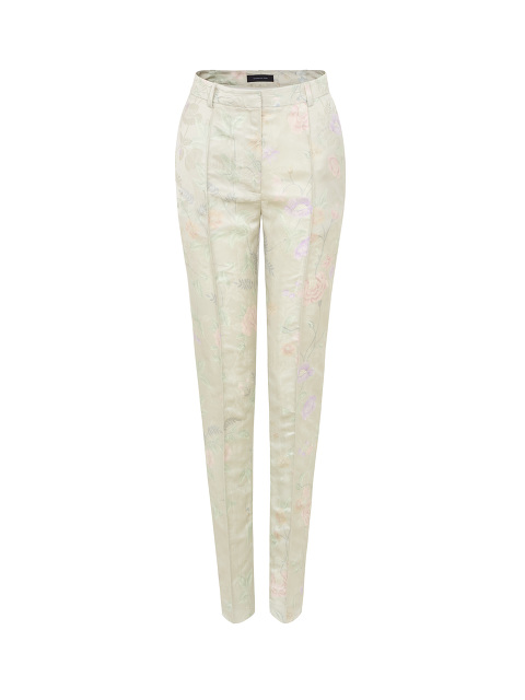Yuni Ahn for Shanghai Tang Floral Jacquard Print Zip Skinny Pants