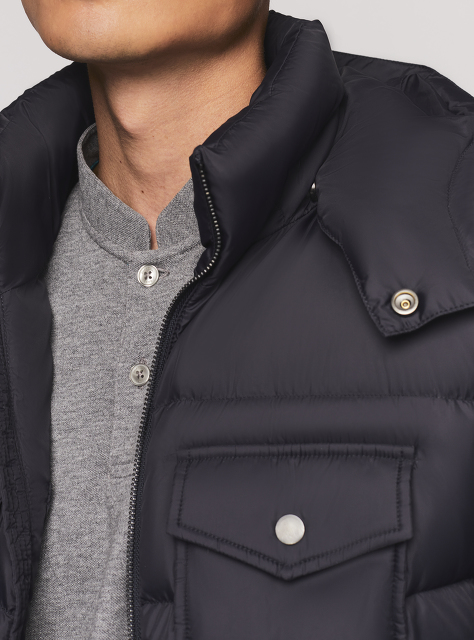 Wool Knit Sleeve Down Jacket with Detachable Hood