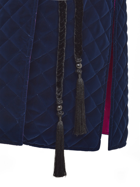Quilted Velvet Vest with Braided Tassel Belt and Bamboo Silk Lining