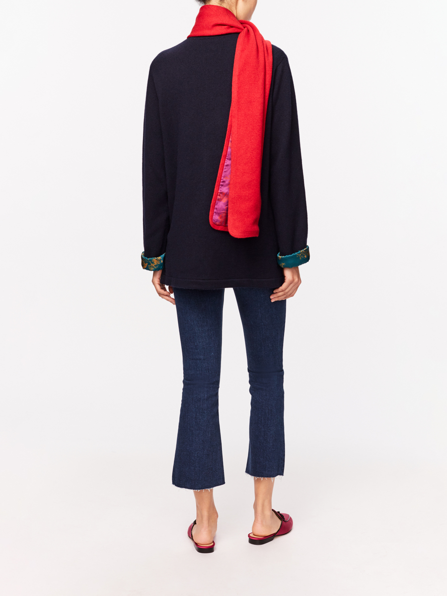 Cashmere-silk Cardigan with Chinoiserie Silk Lining