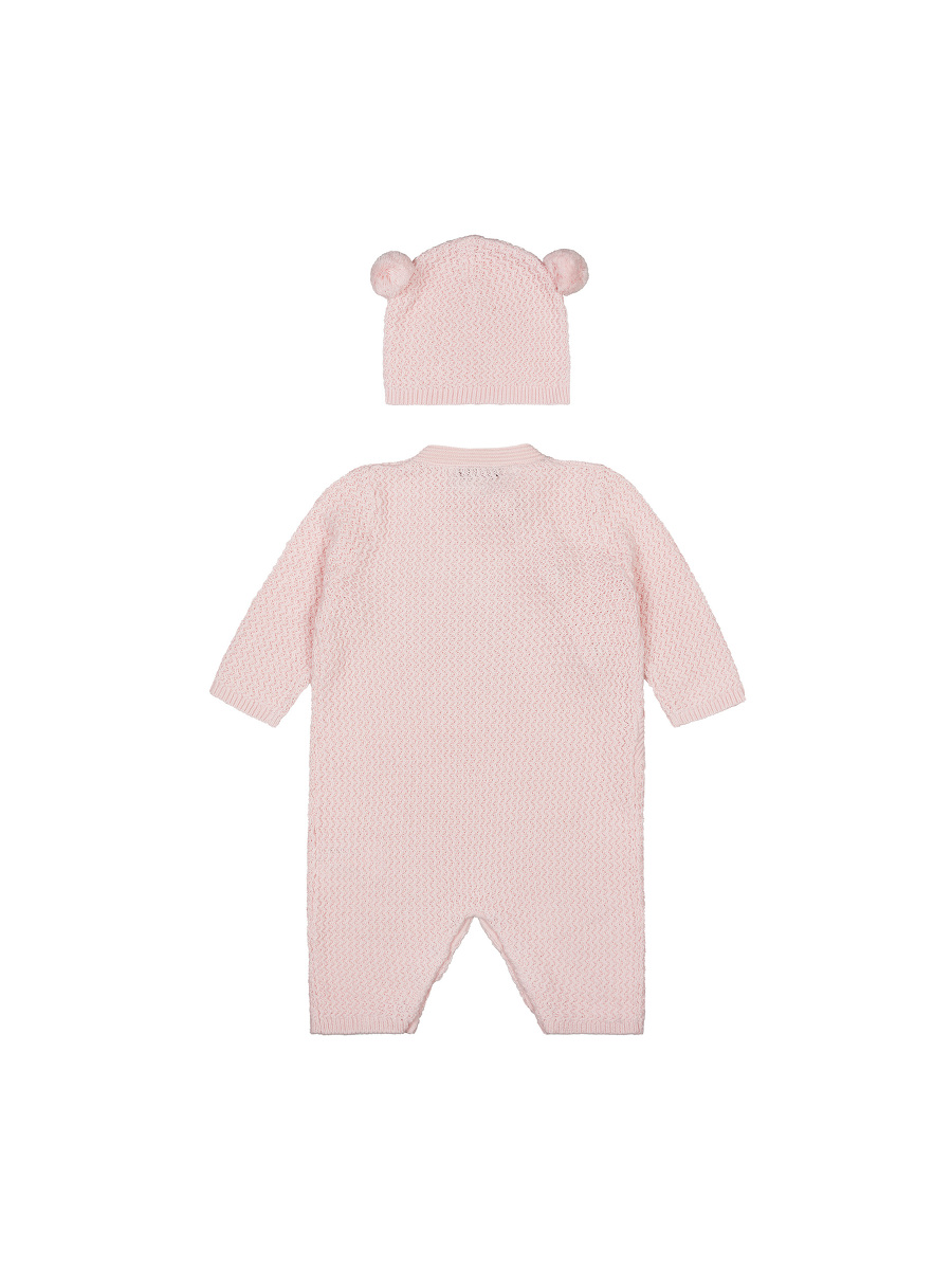 Cotton Knit Baby Playsuit and Beanie Set
