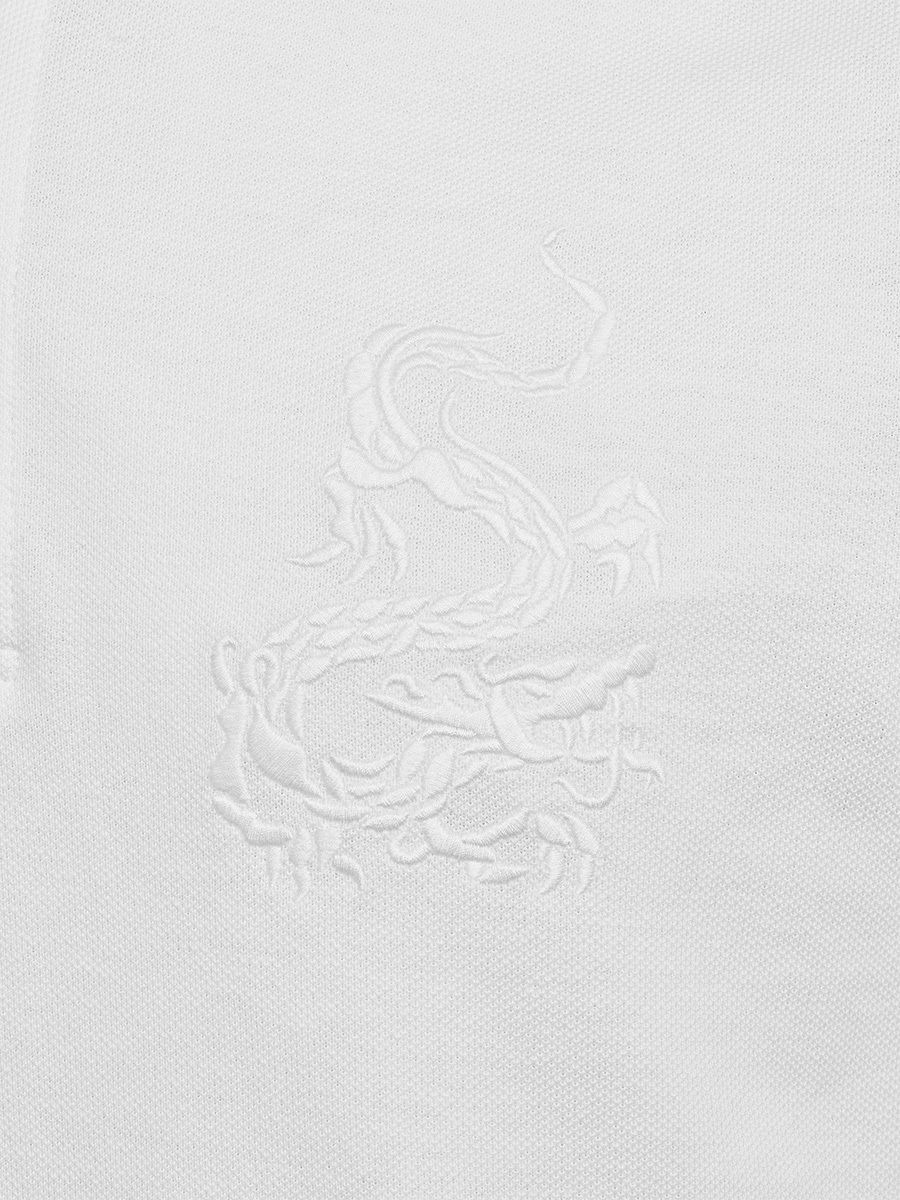 Dragon Embroidery Mandarin Collar Polo Shirt
