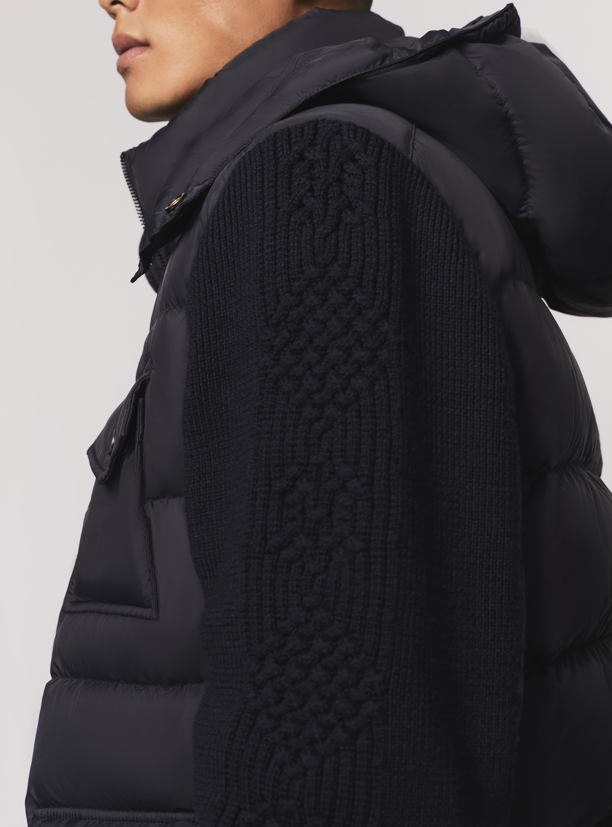 Wool Knit Sleeve Down Jacket with Detachable Hood