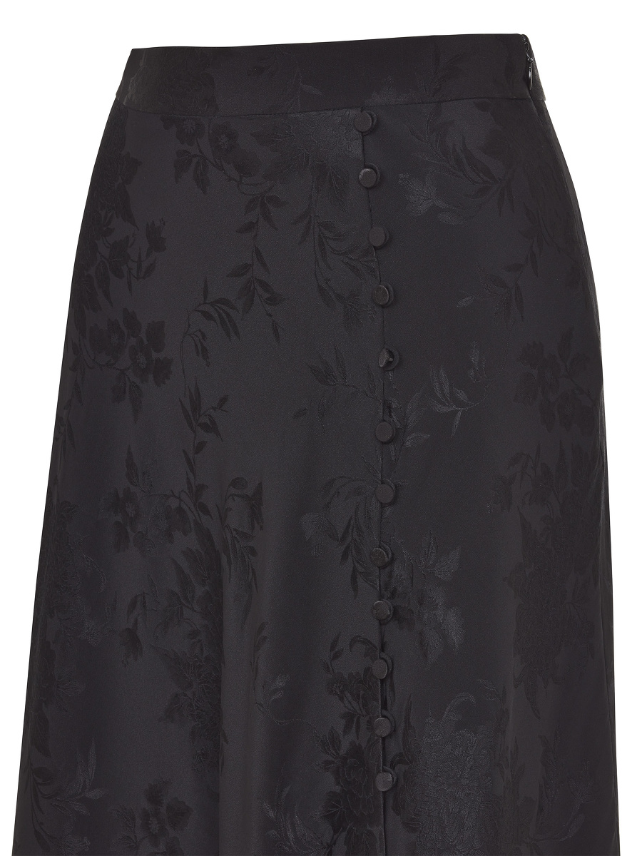 Peony and Chrysanthemum Jacquard Silk Skirt with Contrast Lining