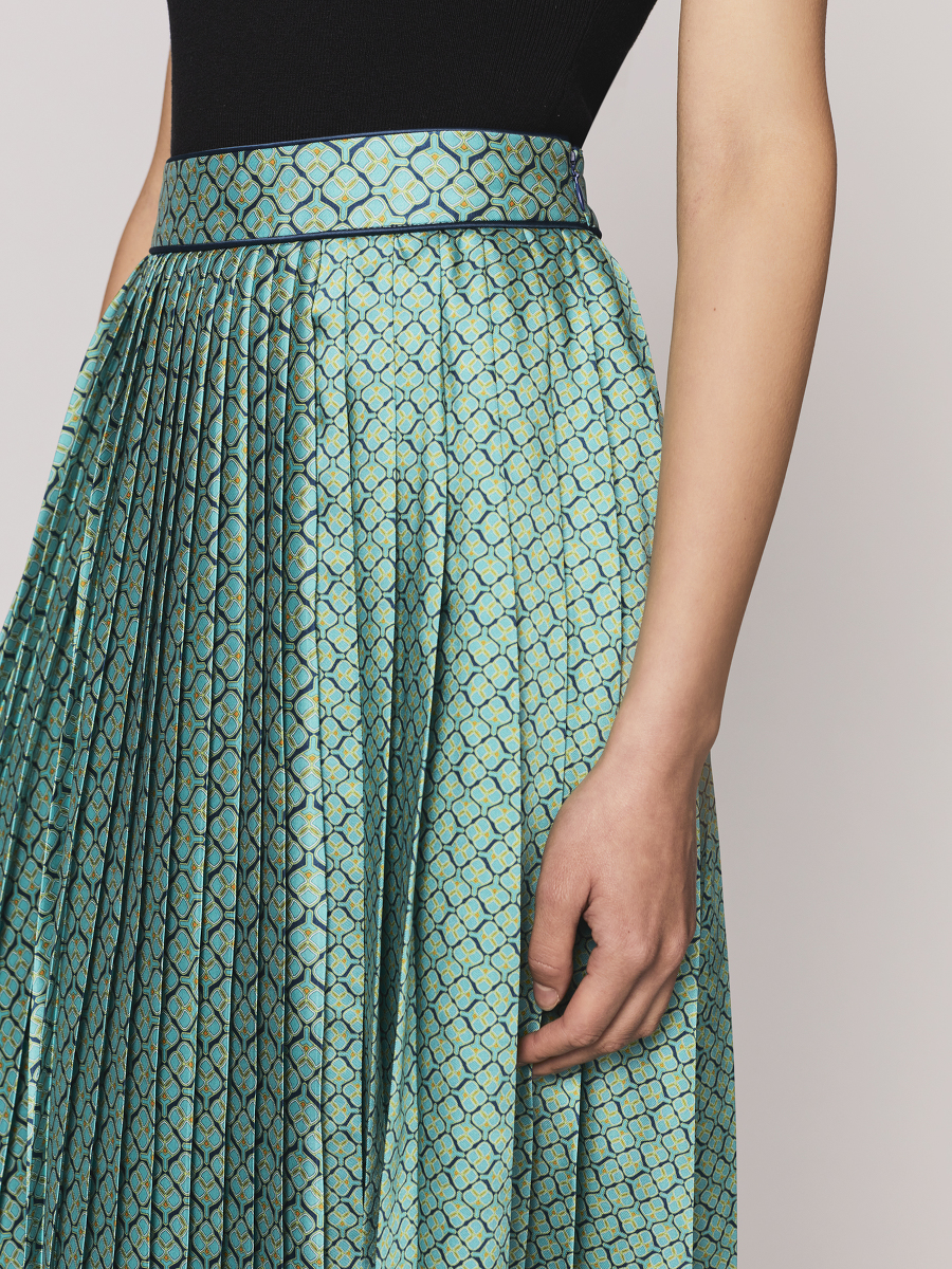 Geometric Sprout Print Pleated Skirt