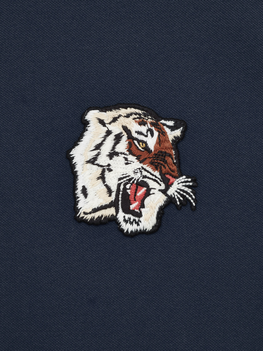 Mandarin Collar Tiger Patch Polo Shirt